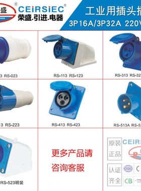 CEIRSIEC荣盛3芯16A工业插头插座 公母快速插头RS013/RS213/RS313