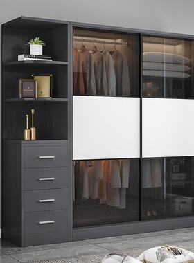 5YA1衣柜家用卧室实木柜子简约现代大衣柜轻奢小户型推拉门玻璃门