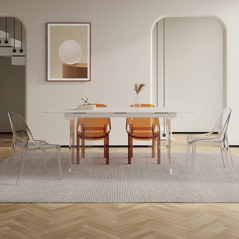 亚克力伸缩餐桌黑白岩板透明岛台客厅家厨房长方形餐桌椅大师设计