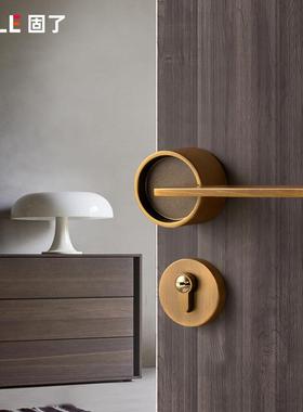 卧室门锁室内北欧静音实木门锁现代简约磁吸门锁黄古铜美式房门锁