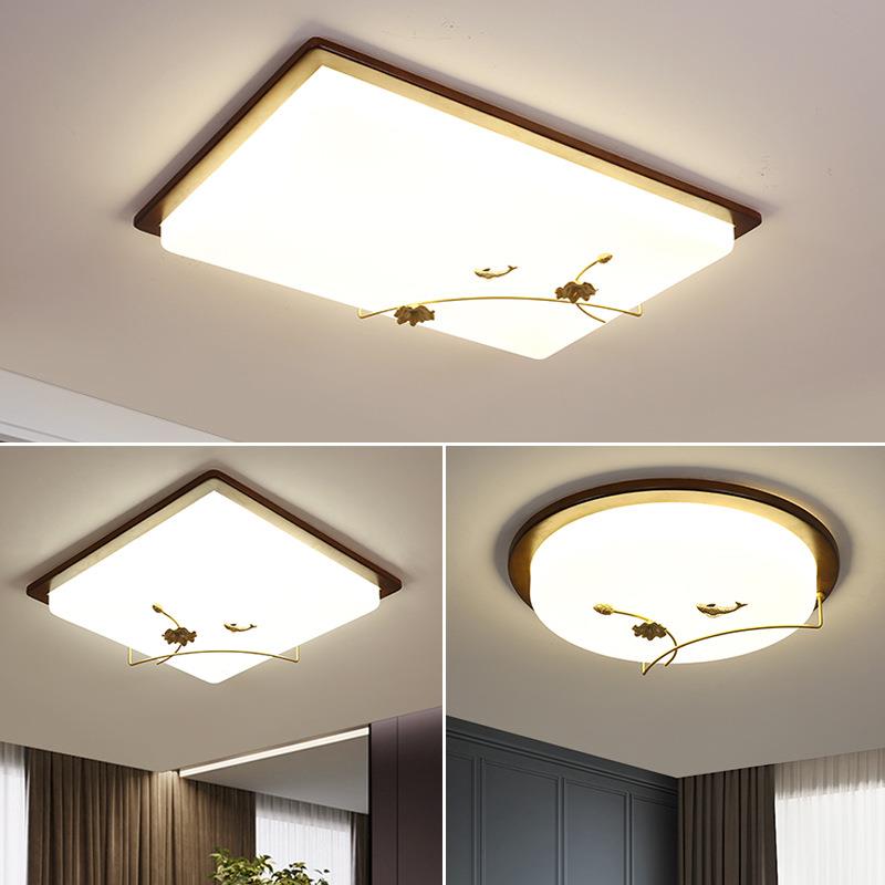 新中式客厅灯胡桃色中国风书房灯创意个性艺术卧室灯长方形吸顶灯