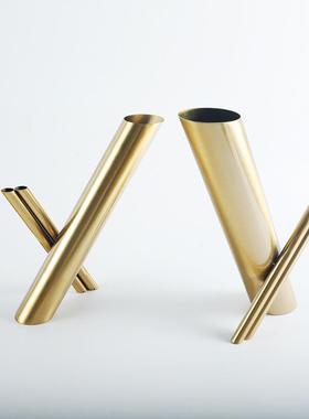 现代简约金属花器装饰假花插仿真花客厅轻奢样板房间摆件软装饰品