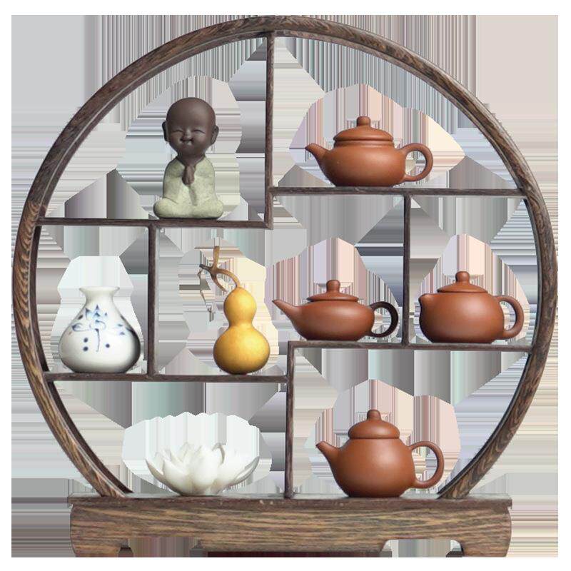 新中式茶台博古架软装饰品家居客厅玄关桌面办公室柜子实木小摆件