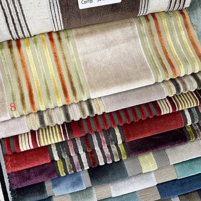 门幅140cm割绒彩色宽条纹沙发布料抱枕布料样板房设计选款割绒布