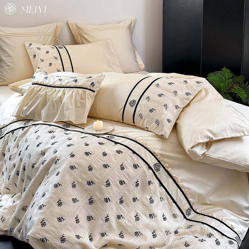 轻奢风新款床单四件套全棉纯棉100S法式玫瑰被套床上用品