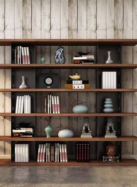 美式铁艺实木置物架办公室满墙多层书架落地客厅复古收纳展示架