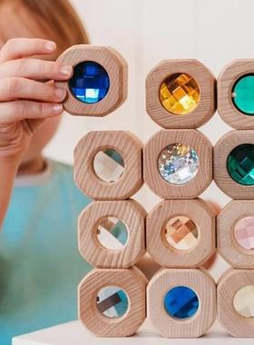宝石积木透光亚克力儿童益智木制大颗粒积木幼儿园早教教具