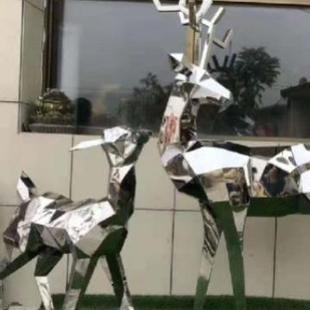 几何切面不锈钢鹿雕塑镜面不锈钢动物雕塑抽象亮面园林小品