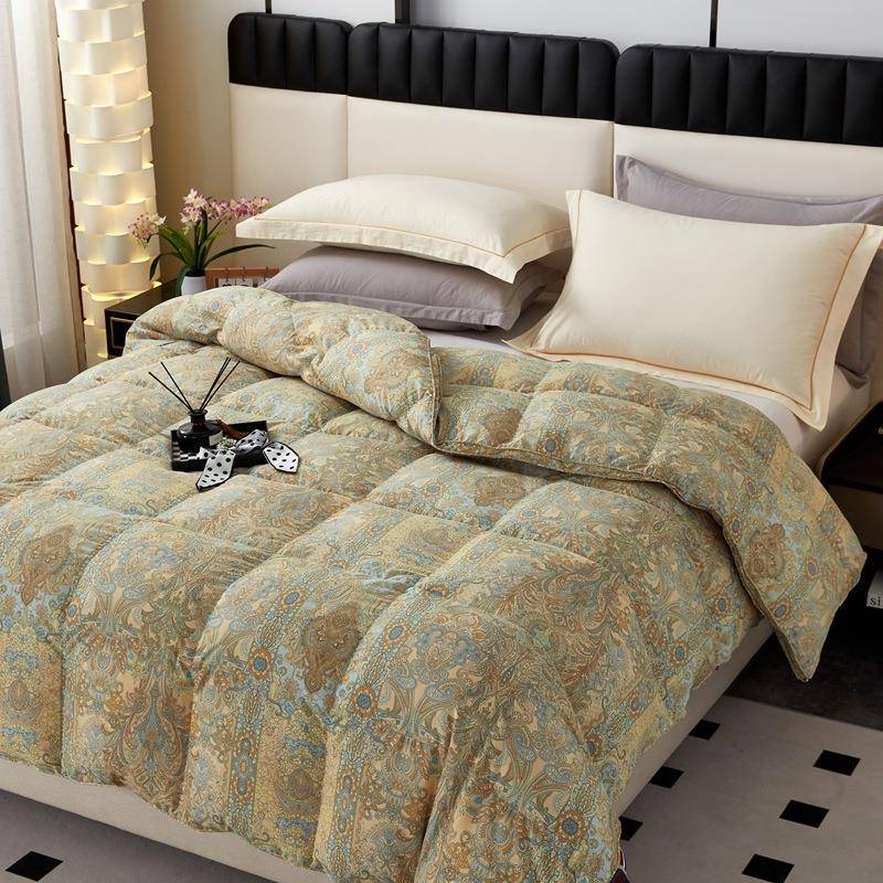 新款印花羽绒被白鸭绒被立体边保暖舒适双人冬被被芯被子