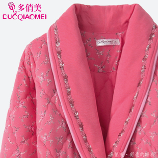 睡衣冬季女款秋冬可外穿纯棉夹棉袄长款睡袍加厚冬天女家居服套装