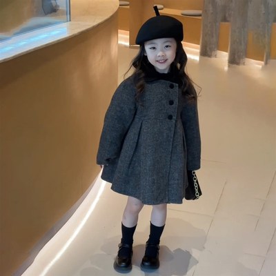 女童毛呢外套秋季2024新款洋气宝宝时尚双面羊绒大衣儿童时尚斗篷