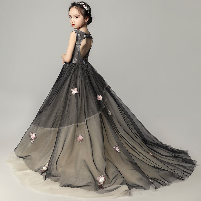 儿童婚纱裙拖尾晚礼服女童公主裙蓬蓬纱黑色模特走秀钢琴表演服冬,童装/婴儿装/亲子装,儿童礼服,淘宝优惠券,粉丝福利购,淘宝优惠卷