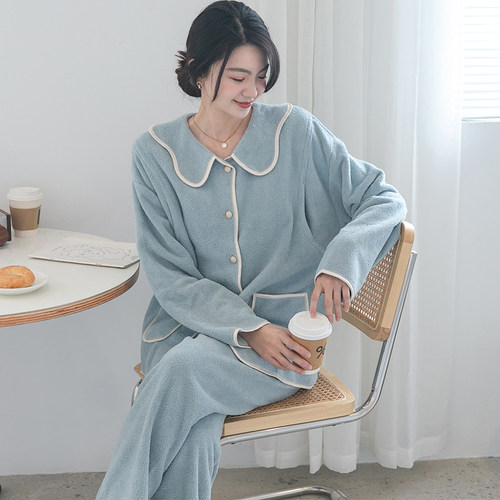 冬天月子服产后10月份11哺乳孕妇产妇秋冬加厚睡衣大码喂奶法兰绒