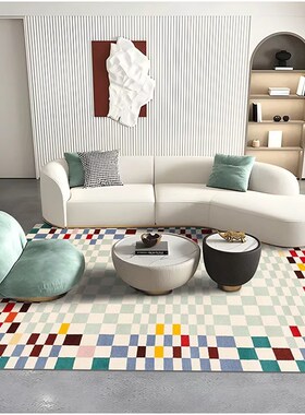 TipToe西西里弗 法式地毯客厅卧室高级感多巴胺撞色棋盘格子地垫