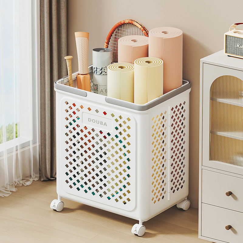 瑜伽垫收纳筐带轮家用运动工具整理神器羽毛球收纳健身器材置物架,收纳整理,运动器材收纳用具,淘宝优惠券,粉丝福利购,淘宝优惠卷