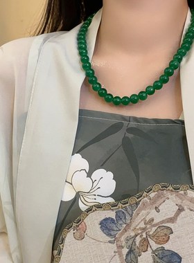 古风汉服祖母绿项链2024新款爆款轻奢小众高级感锁骨链颈链配饰女