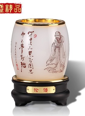 琉璃玉笔筒c摆件马到成功恩师孔子老板办公室高档商务礼品桌面中