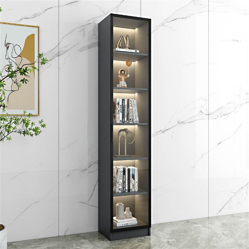 窄立柜玻璃门书柜储物柜格u子柜带门展示柜小木柜置物柜定制小柜