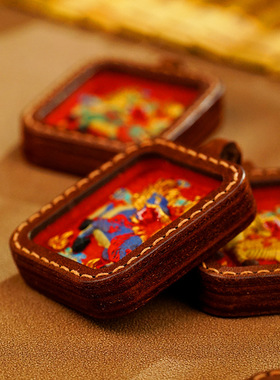 手绘唐卡麒麟手工皮壳吊坠藏式文