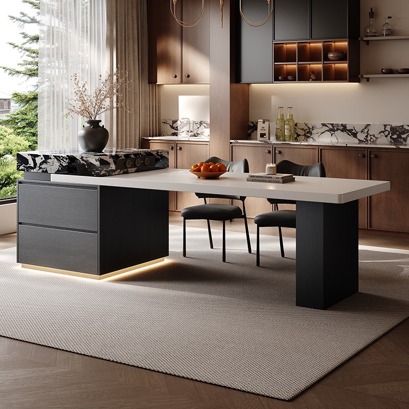 意式极简a岩板岛台餐桌一体可伸缩家用厨房2025新款多功能中岛台