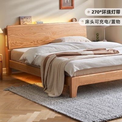 原始原素全实木床现代简约小户型单人床橡木1.8m双人床主卧F8012