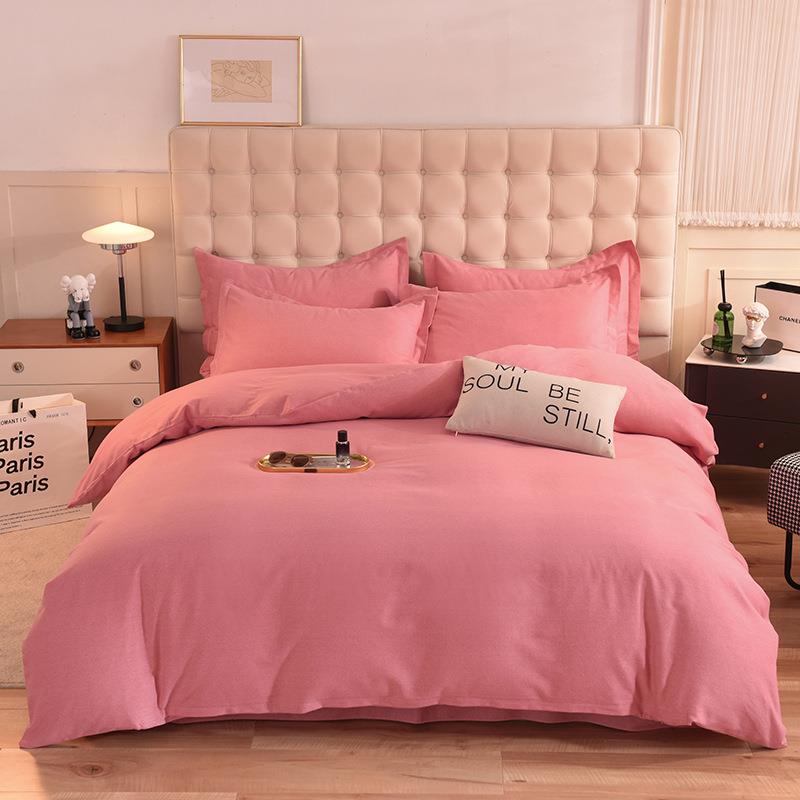 纯色纯棉加厚磨毛四件套全棉床上用品被套床单枕套秋冬三件套床品