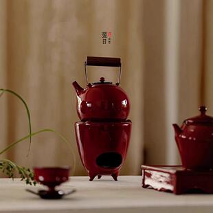 翌日家用功夫煮茶赭红提梁壶小风炉围炉煮茶日式粗陶复古烤茶炉