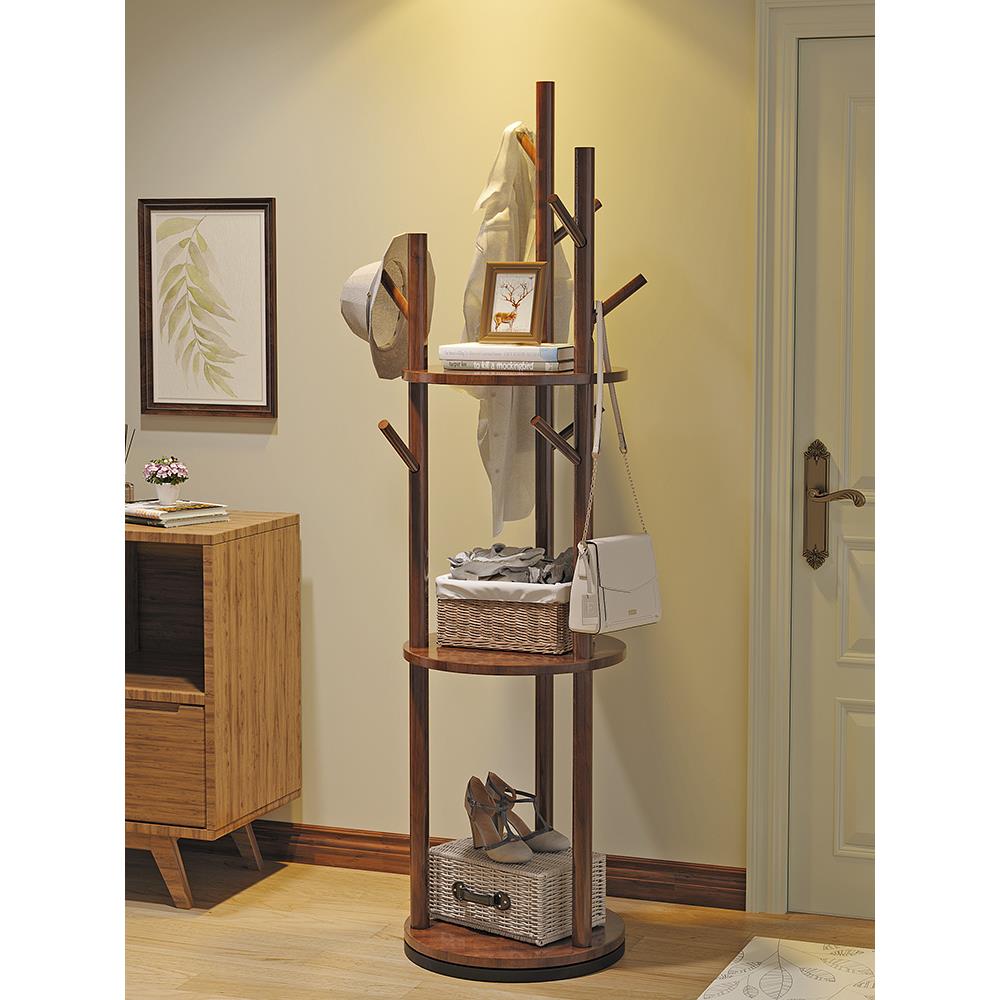实木旋转衣帽架落地衣架卧室家用置物架立式衣服架子客厅挂衣架子