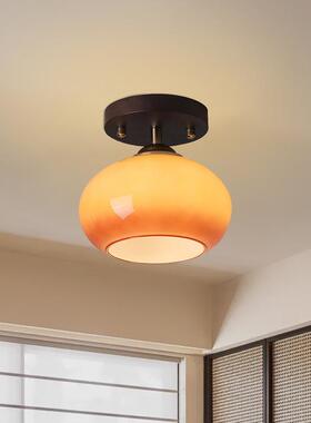 简约奶油风过道走廊吸顶灯轻奢胡桃木LED卧室灯创意原木玄关灯具