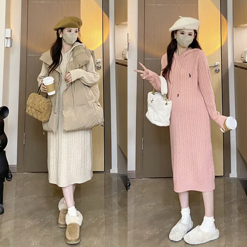 孕妇装秋冬马甲棉服秋季2023时尚洋装连帽毛衣裙宽松中长裙显瘦,孕妇装/孕产妇用品/营养,连衣裙,淘宝优惠券,粉丝福利购,淘宝优惠卷