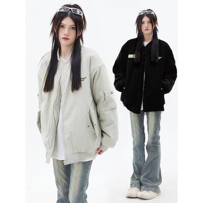 美式复古飞行服男女同款2023秋冬季宽松机车棒球棉服夹克工装外套