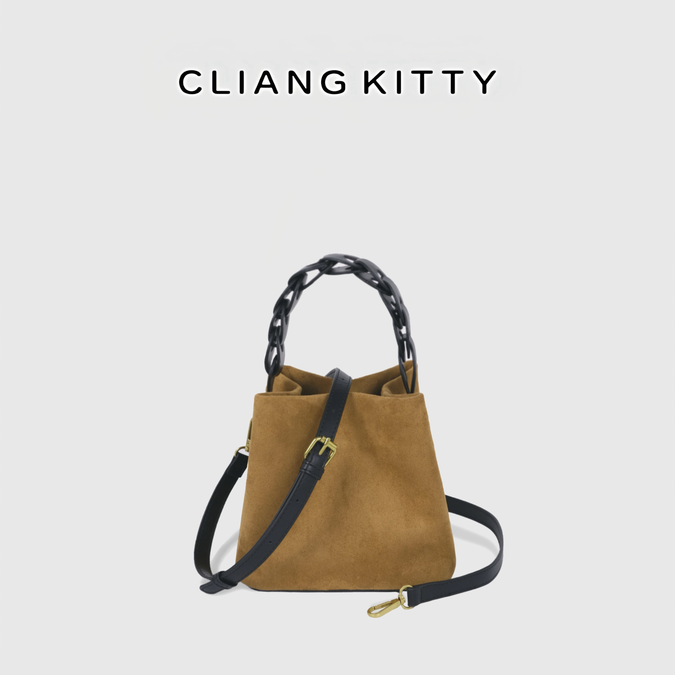 CLIANG KITTY麂皮绒水桶包女2025新款高级感手提包复古单肩斜挎包
