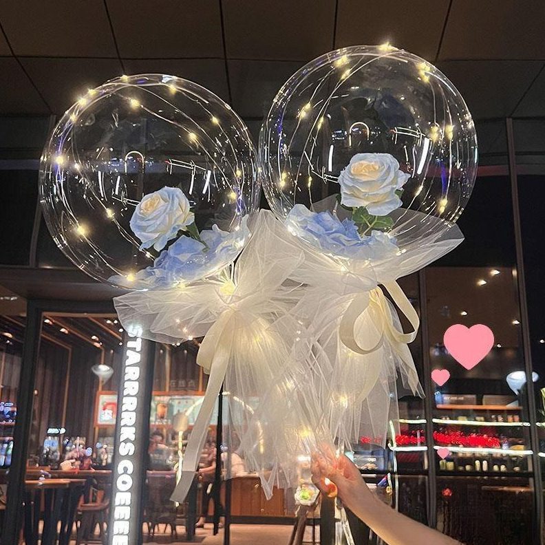 网红七夕球玫瑰花带灯发光告白礼物气球材料包摆摊情人节