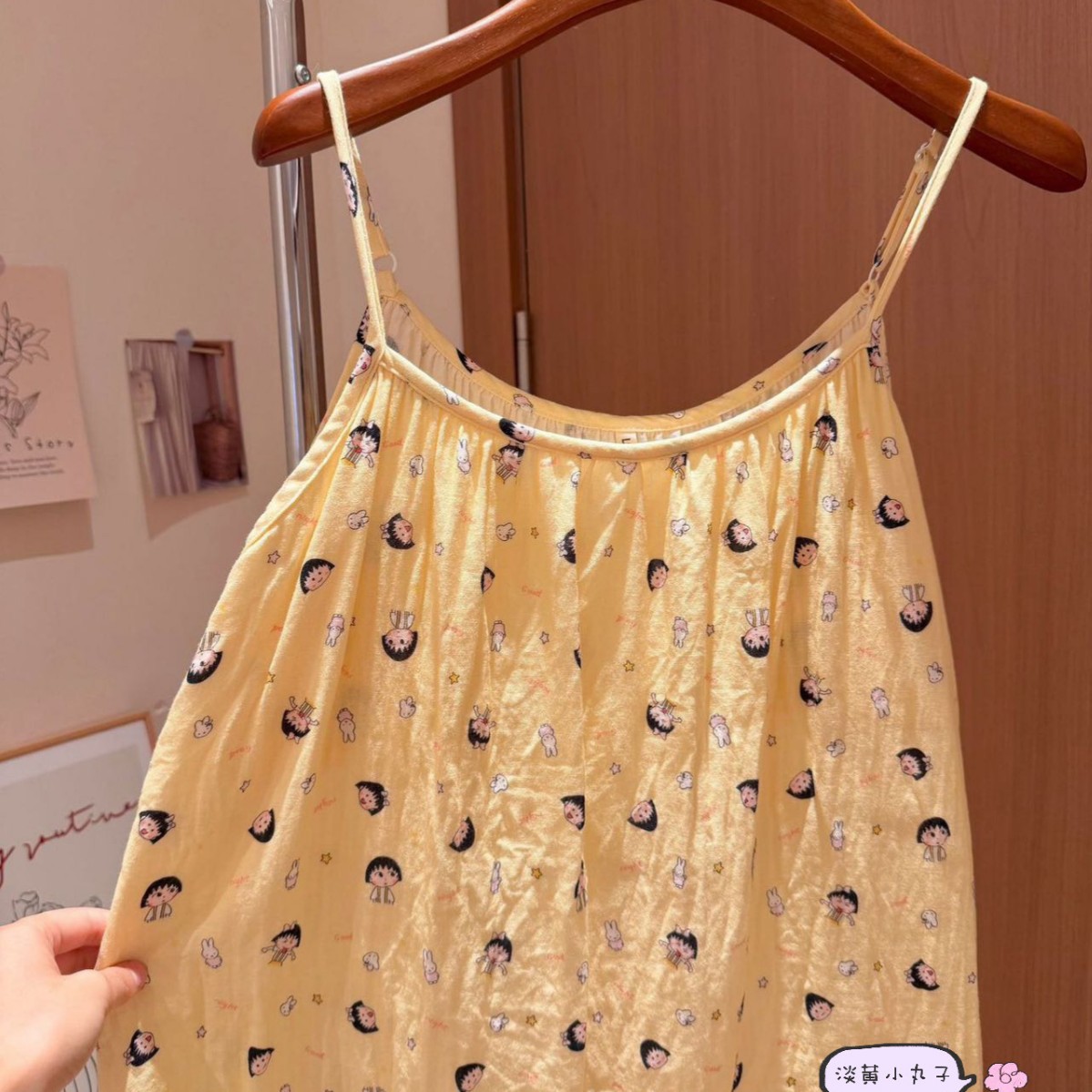全棉双层纱吊带睡裙~带胸垫款少女卡通印花家居服睡衣肩带可调节