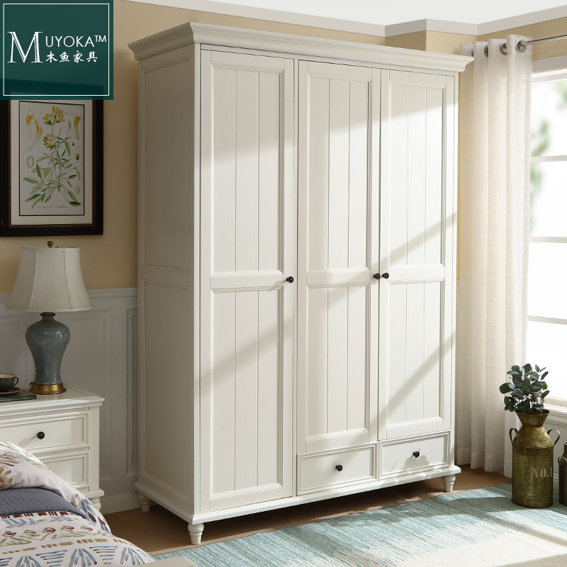 美式乡村桃花心木实木三门衣柜卧室储物大衣柜