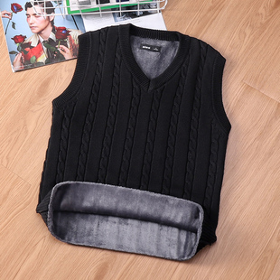 v领马甲打底线衣 内穿加厚保暖男士 针织毛衣背心男无袖 加绒秋冬季