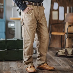 男阿美咔叽水洗复古直筒长裤 靛海 裤 重磅B01帆布双膝伐木工装 美式