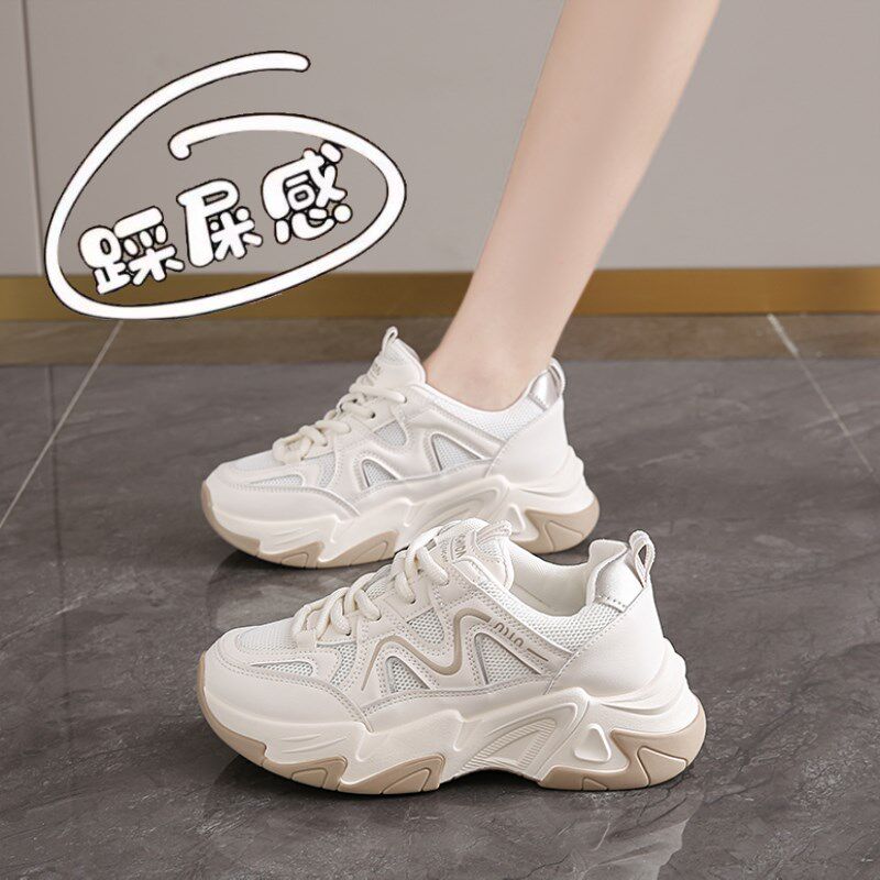 显脚小码34厚底老爹鞋女2024新款秋季透气网面孕妇运动休闲跑步鞋