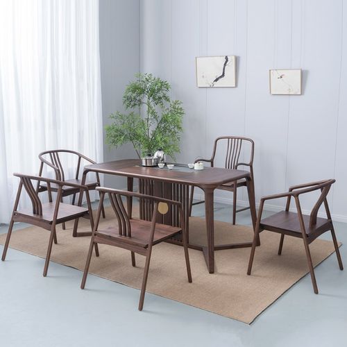 新中式北美黑胡桃木茶桌茶台全实木禅意泡茶桌椅组合现代茶室定制