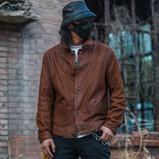 狂欢与静止【二当家】C75101山羊皮水洗复古做旧皮衣男款真皮夹克