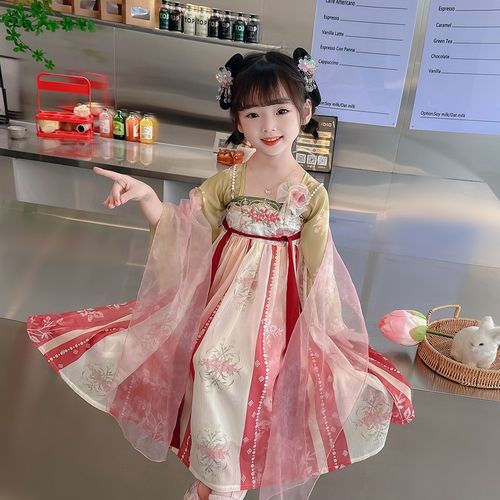 汉服女童春秋连衣裙2023新款中国风儿童长袖古装公主裙唐装襦裙子