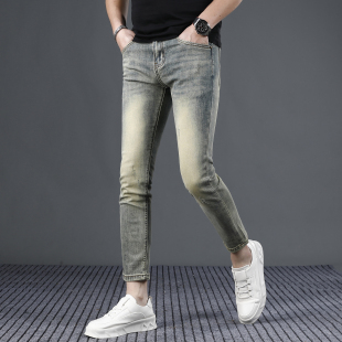 修身 男2024新款 小脚薄款 黄泥色弹力休闲男士 子 夏季 裤 九分牛仔裤