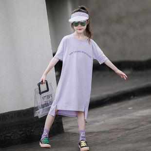 2021新款女童夏季连衣裙短袖韩版初中学生中长款T恤洋气儿童裙子