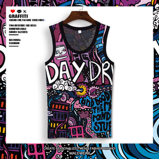 坎肩 T恤青少年学生篮球运动休闲百搭砍袖 涂鸦背心男夏季 冰丝无袖