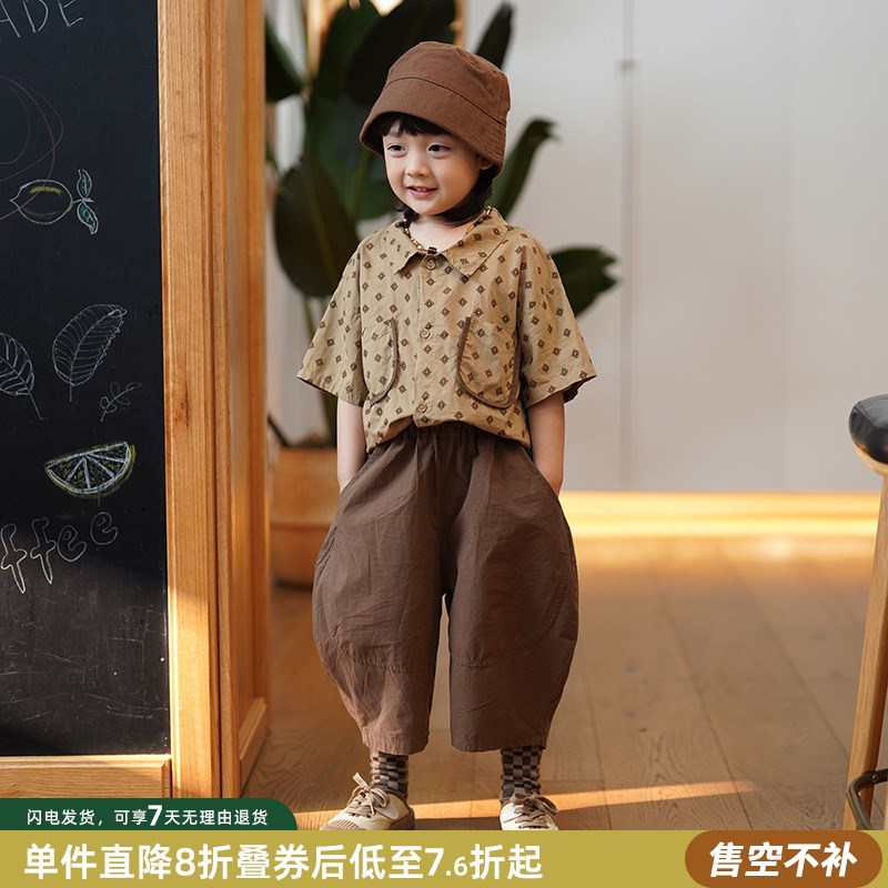 砚台家童装男童碎花开叉衬衫儿童纯棉短袖花衬衣幼童2024夏季新款图片