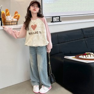 大童洋气时髦春秋儿童炸街卫衣女孩牛仔裤 2024新款 潮 套装 女童春装