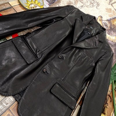 将失传的老手艺 纯手缝贯穿粗线迹饰边植鞣绵羊皮男真皮西装皮衣