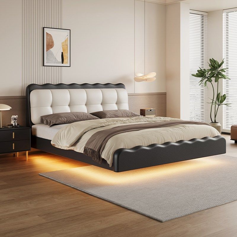 2024新款奶油风涟漪悬浮床主卧现代简约储物床1米8软包落地双人床