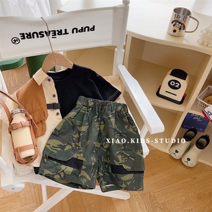 户外露营风短裤 儿童夏季 男童休闲裤 五分裤 子 工装 洋派宝宝裤 迷彩