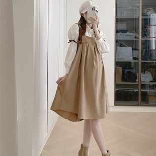 孕妇连衣裙外穿宽松秋款两件套装长款过膝显瘦遮肚春秋天裙子女潮